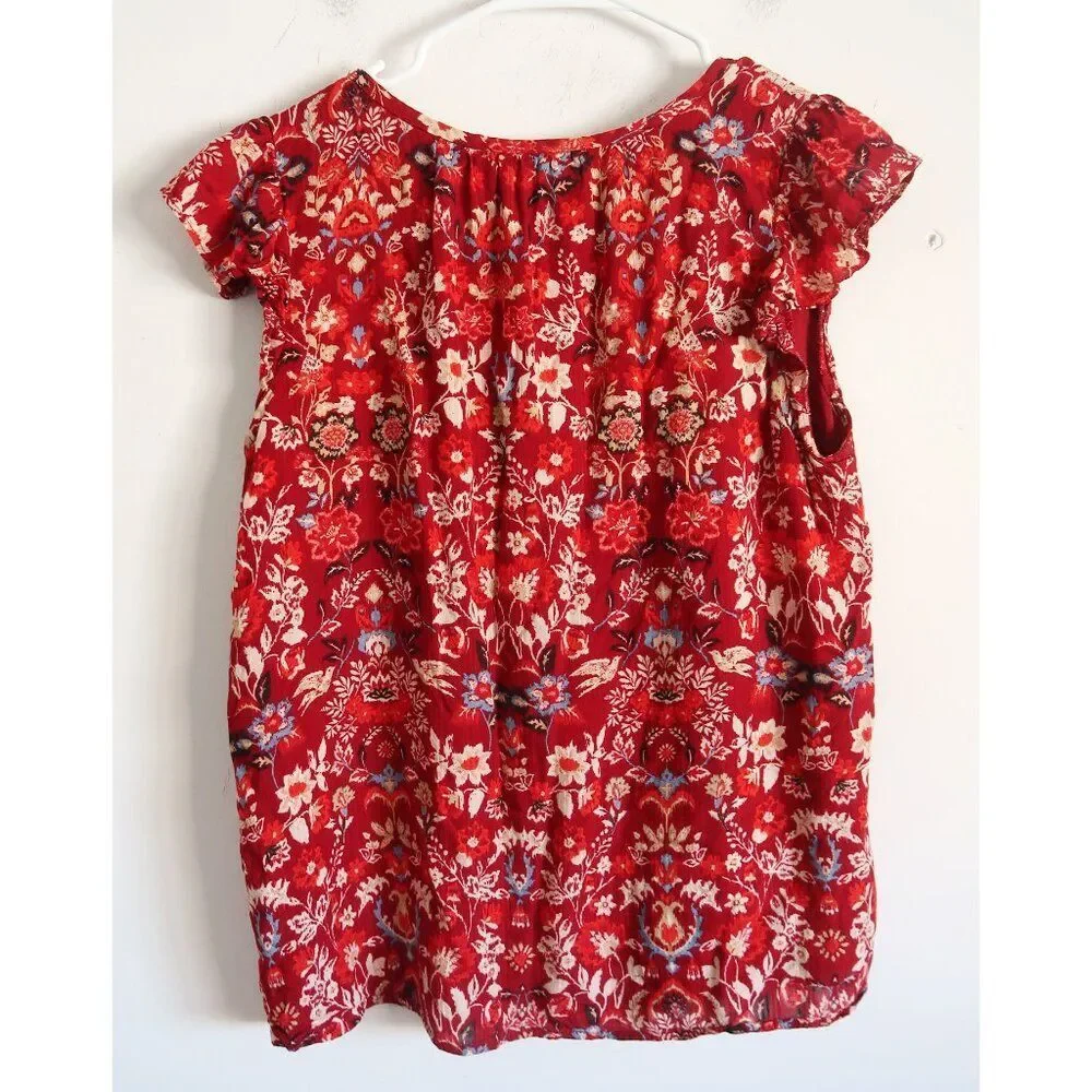 LOFT Red Floral Short Sleeve Blouse - Size Small - Picture 4 of 8